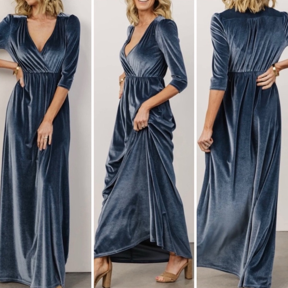 Baltic Born Sophia Blue Velvet Long Sleeve Dress - Picture 4 of 4